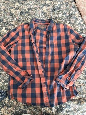 Men’s Falls Creek Navy and Coral Plaid Button-Up Shirt